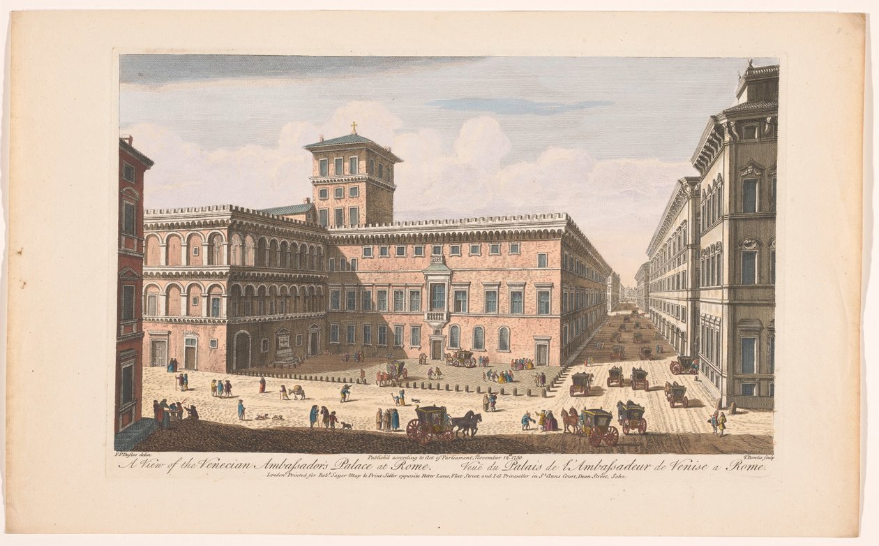 Se på Palazzo Venezia i Rom En vy av det venetianska ambassadörspalatset i Rom (titel på objektet) Rom (serietitel) av Robert Sayer