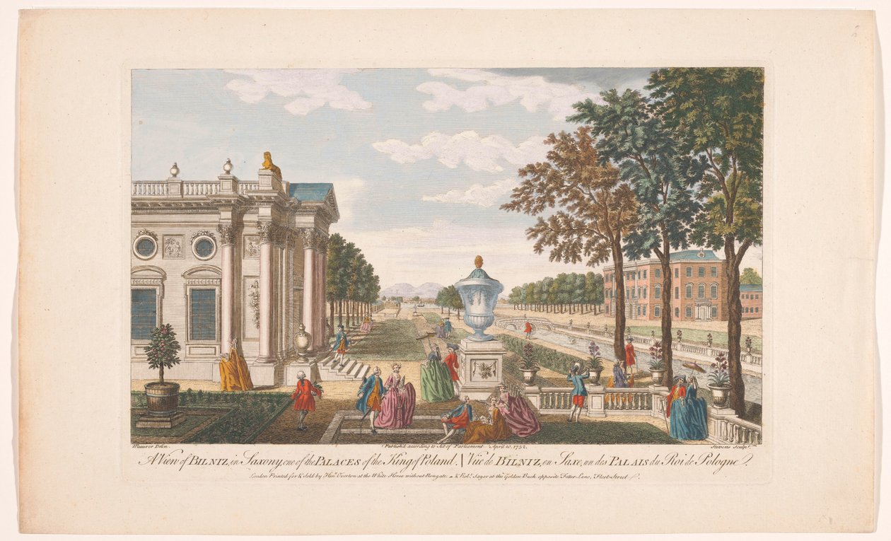 Se över Schloss Pillnitz Utsikt över Bilniz i Sachsen, ett av kungens palats av Polen (titel på objektet) Saksen (serietitel) av Robert Sayer