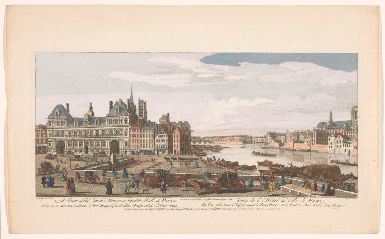 Utsikt över stadshuset och floden Seine i Paris Utsikt över stadshuset eller Guild Hall of Paris (...) (titel på objektet) Paris (serietitel) av Robert Sayer