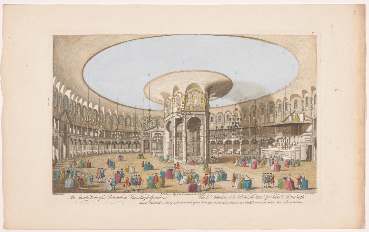Vy över det inre av Rotundan i Ranelagh Gardens i London En insida av Rotundo vid Ranelagh Gardens (titel på objekt) Ranelagh Gardens och Vauxhall Gardens (serietitel) av Robert Sayer