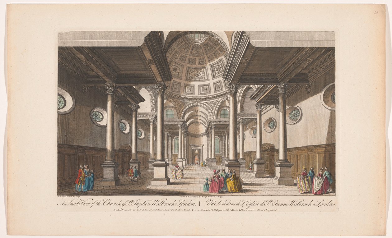 Vy över interiören av Saint Stephen Walbrook-kyrkan i London En insida av kyrkan St Stephen Walbrooke London (titel på objektet) London (serietitel) av Robert Sayer