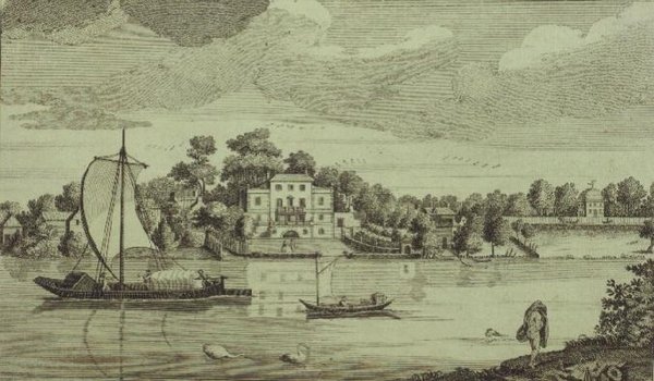 Utsikt över den berömda herr påvens hus i Twickenham, ca 1750 (gravyr) av Robert Sayer
