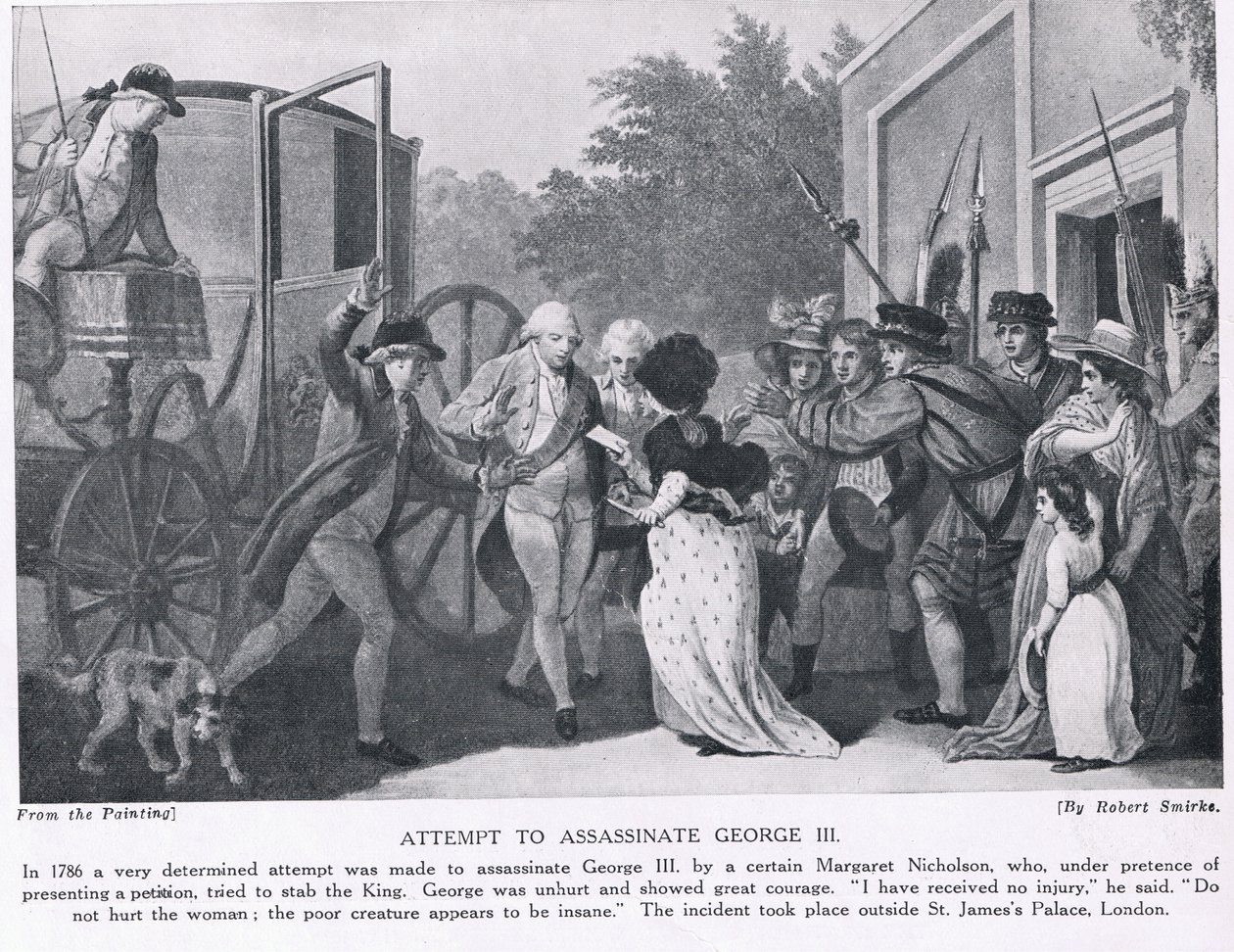 Försök att mörda kung George III, illustration från "Hutchinson
