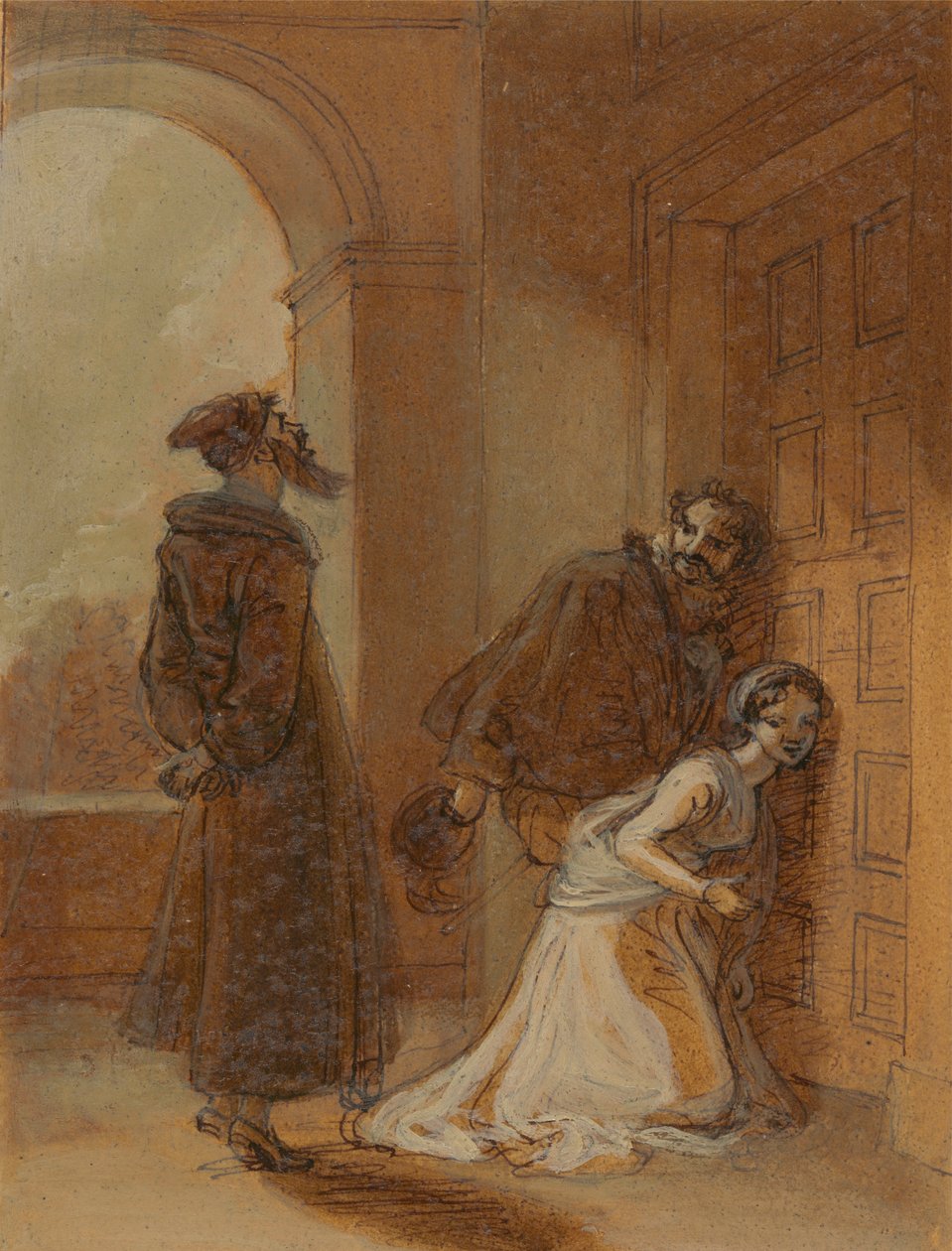 Feste, som Sir Topas, tilltalar Malvolio av Robert Smirke