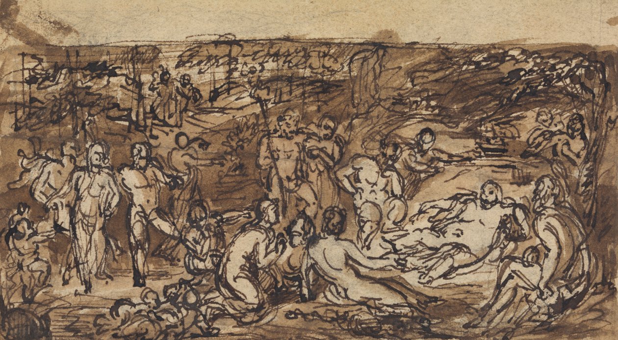 Figurstudier av en grupp människor i en skogbevuxen glänta av Robert Smirke