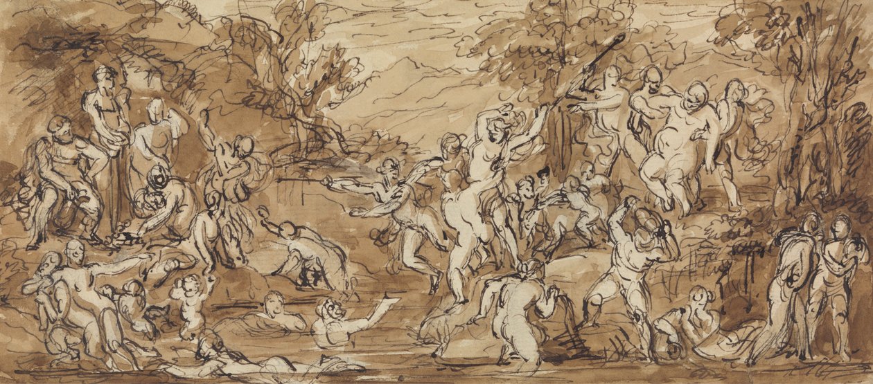Figurstudie av en Bacchanalia-firande i ett skogslandskap av Robert Smirke