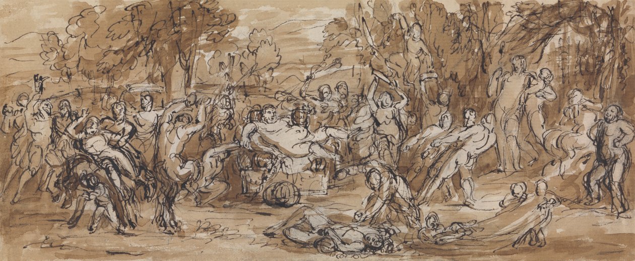 Figurstudie av en Bacchanalia-firande i ett skogslandskap av Robert Smirke