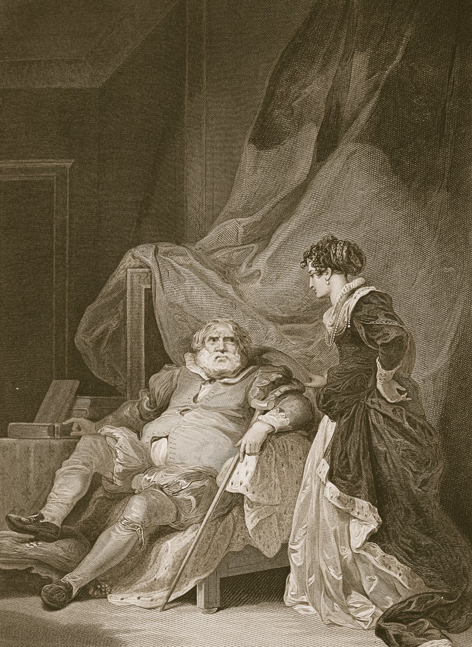 Henrik den 8:e och Katarina Parr, graverad av George Noble, illustration från David Humes "The History of England", utgiven av R. Bowyer, London, 1812. av Robert Smirke