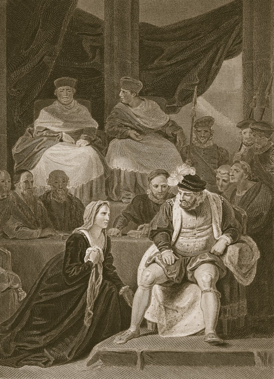 Trial of the Marriage of Henry VIII, graverad av T. Holloway, illustration från David Humes "The History of England", utgiven av R. Bowyer, London, 1812. av Robert Smirke