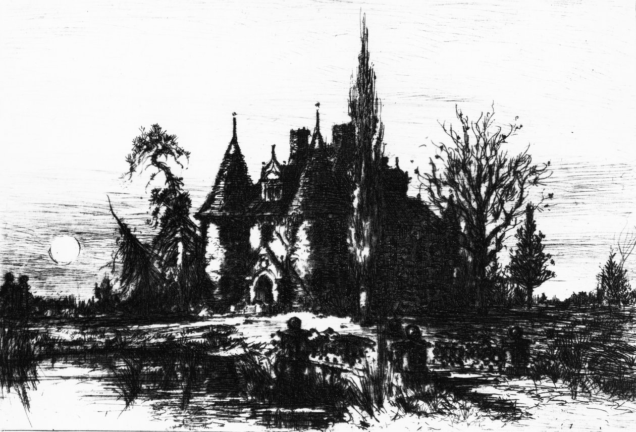 The House of Usher, illustration från "The Works of Edgar Allan Poe", 1884 av Robert Swain Gifford