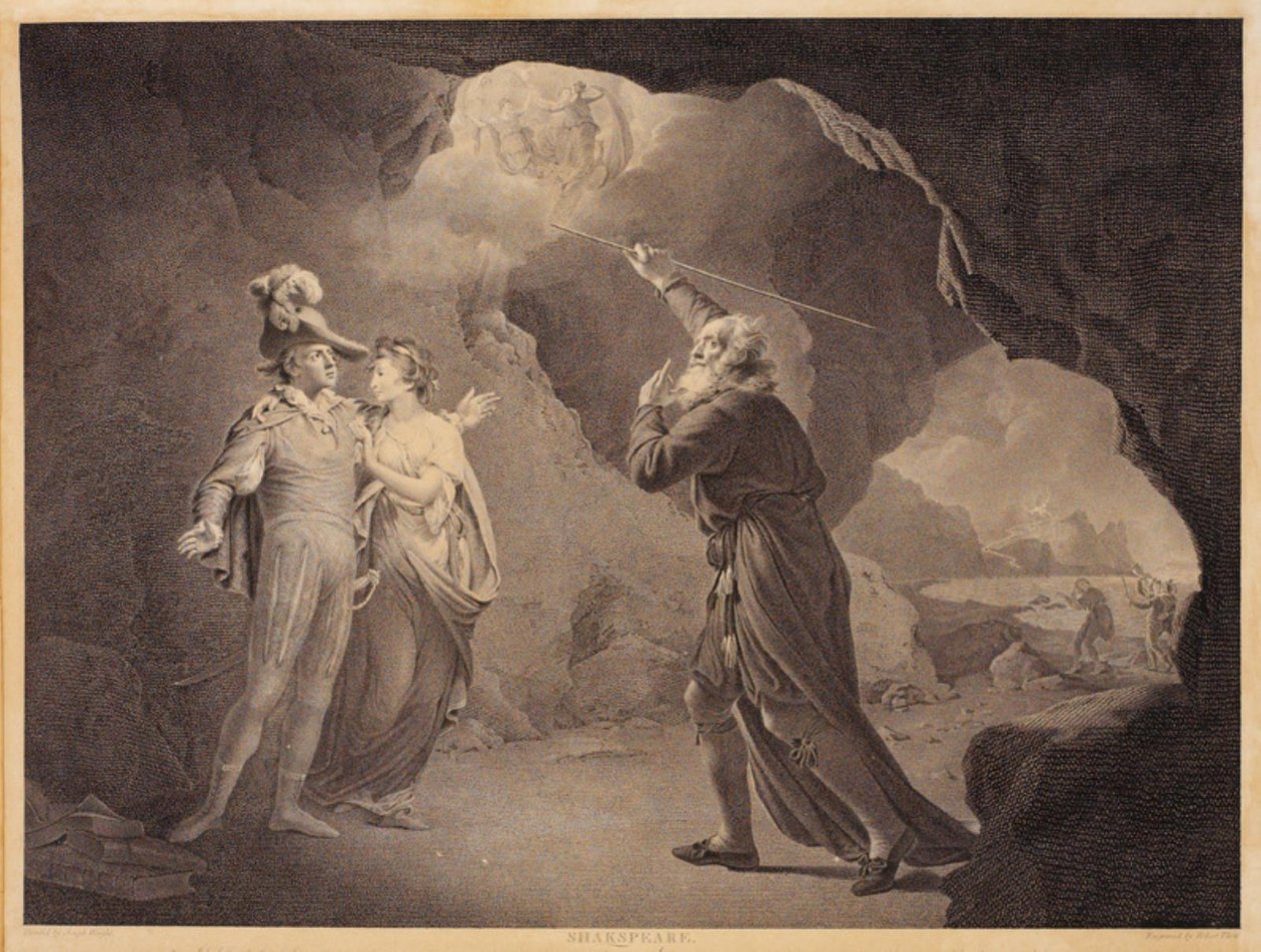 Prospero, Ferdinand och Miranda. Från William Shakespeares "The Storm", akt 4, scen 1 av Robert Thew