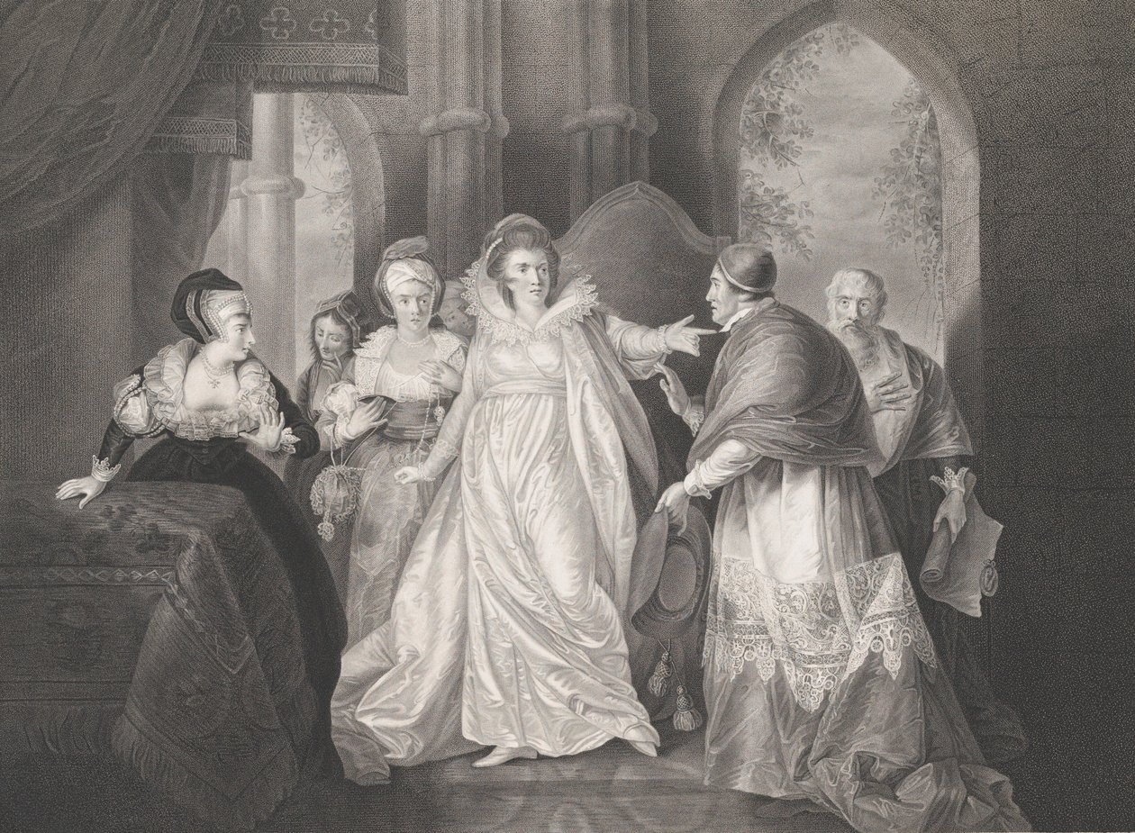 Drottning Catherine, kardinal Wolsey och kardinal Campeius Sha..., publicerad första gången 1796, återutgiven 1852. av Robert Thew