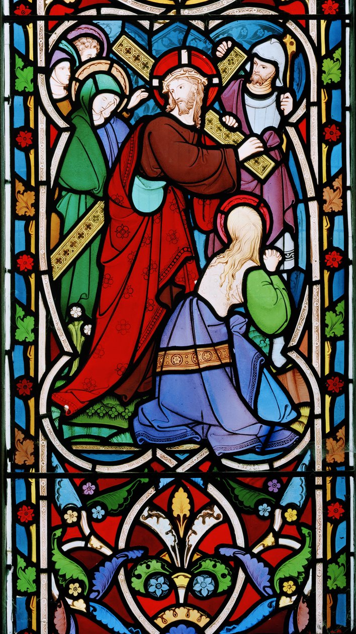 Kristus som bär korset och Maria Magdalena, ca 1865 (målat glas) av Robert Turnill Bayne