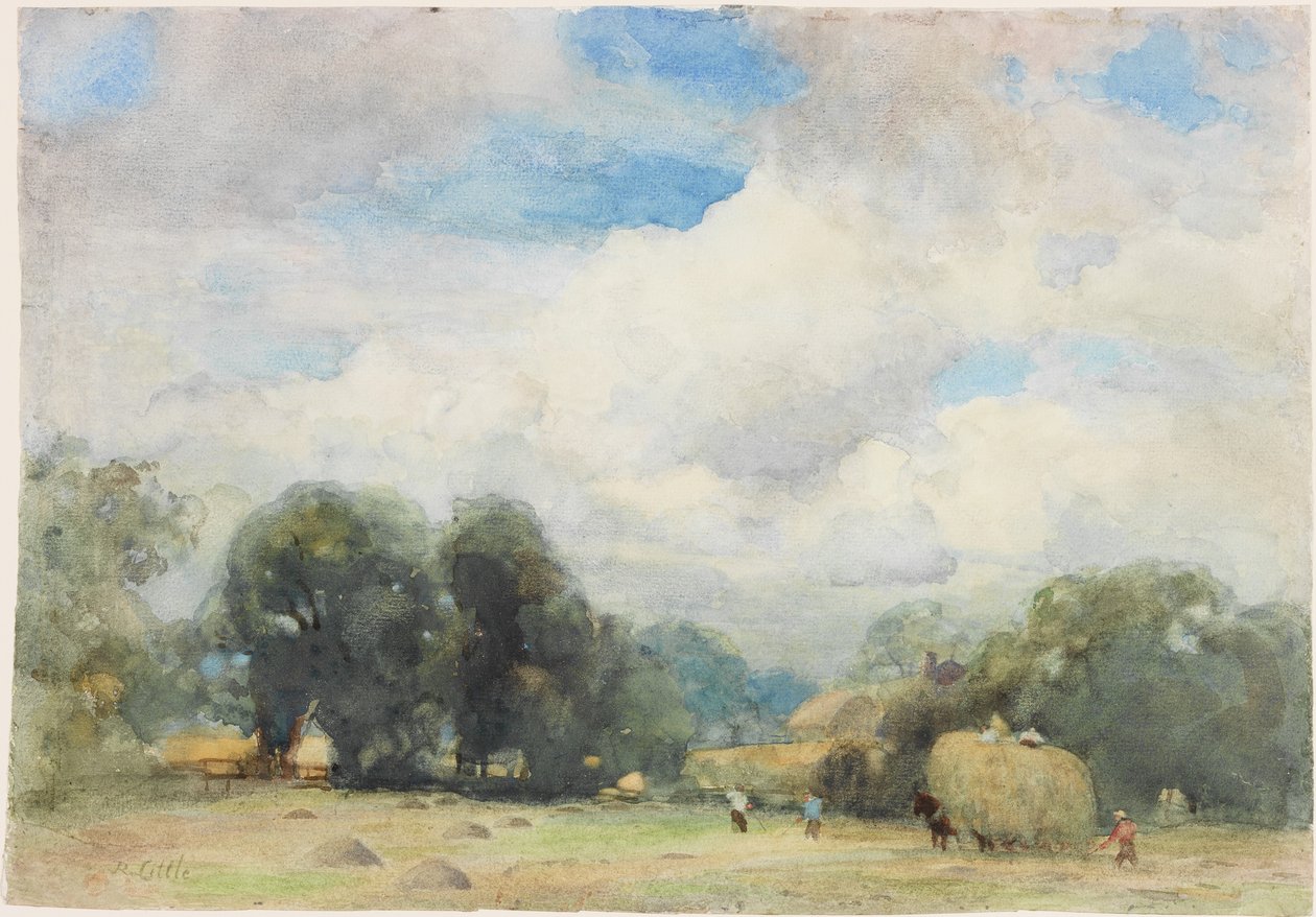 Höslagning i Herefordshire (penna och akvarell på papper (klistrad på kort)) av Robert W. Little