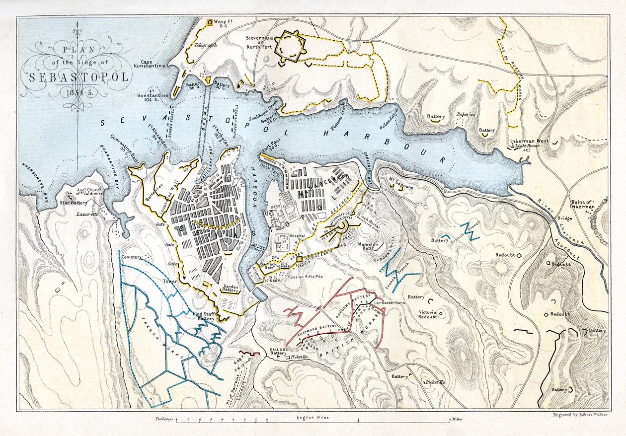 Karta som visar belägringen av Sevastopol, Krimkriget, 1854-1855, 1893. av Robert Walker