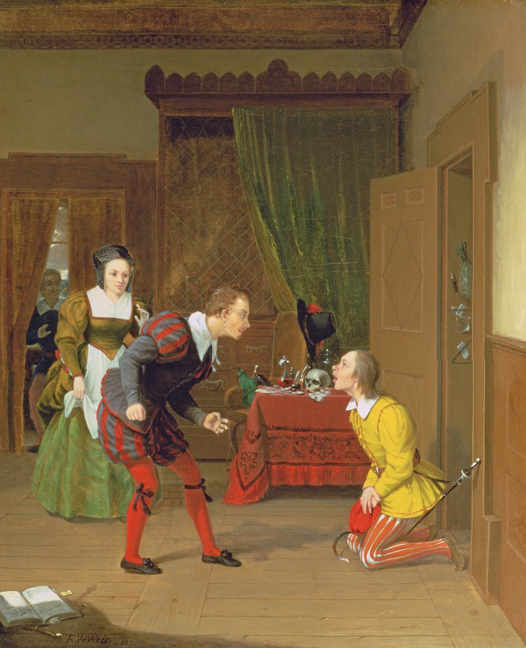 Dr Caius, Simple and Dame Quickly, scen från The Merry Wives of Windsor, 1830 av Robert Walter Weir