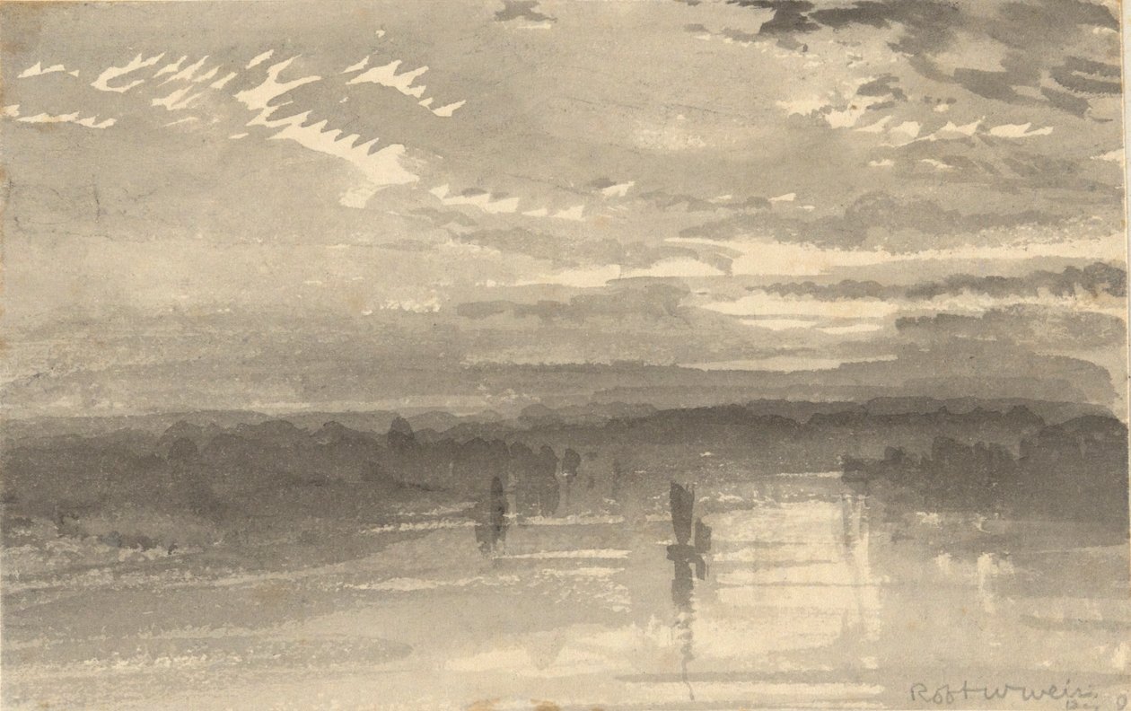 Landskap - moln, vatten, segelbåt av Robert Walter Weir