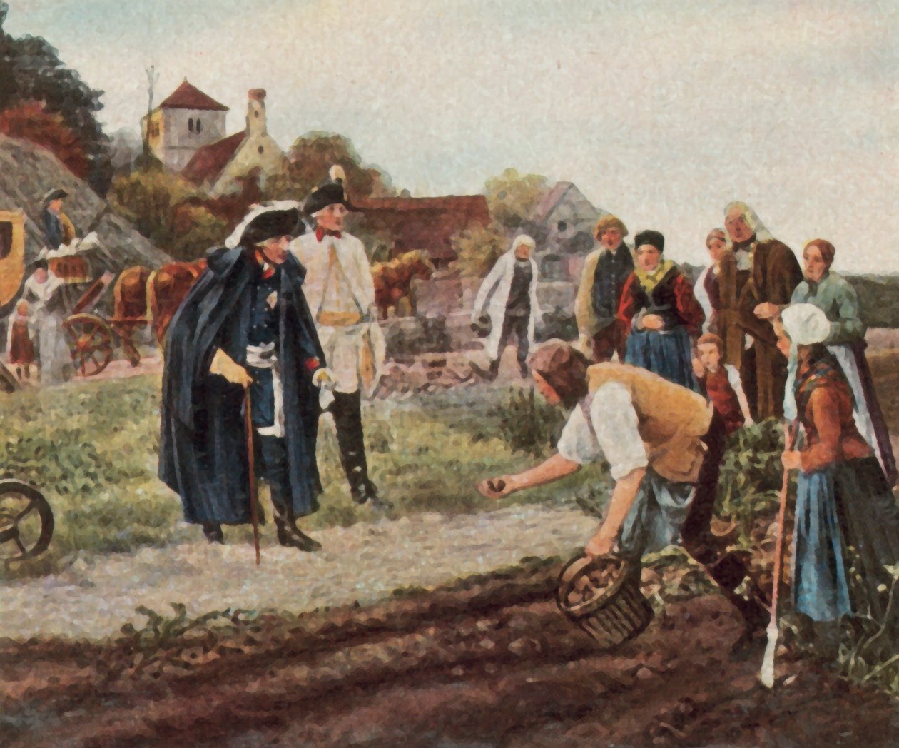 Återuppbyggnadsarbete efter sjuårskriget, "Kungen överallt" (förstärkt färglitografi) av Robert Warthmuller Muller