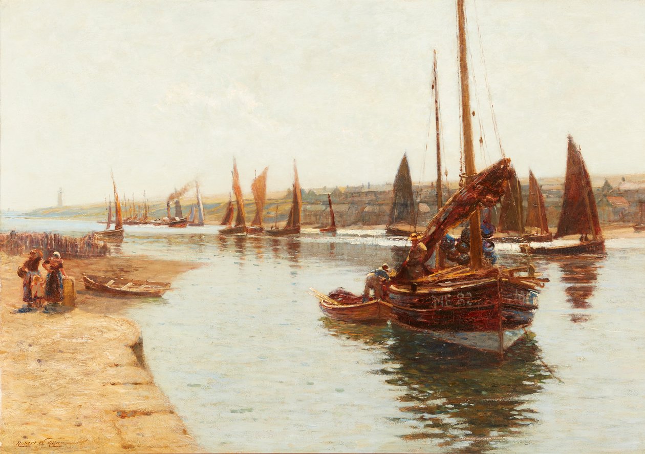 Anländer från sillfisket, Montrose (olja på duk) av Robert Weir Allan