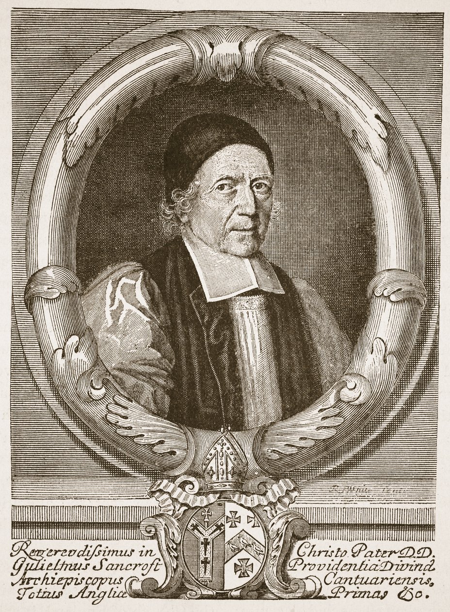 William Sancroft, ärkebiskop av Canterbury, illustration från "The Church of England: A History for the People" av H.D.M. Spence-Jones, publicerad omkring 1910 (sepiafoto). av Robert White