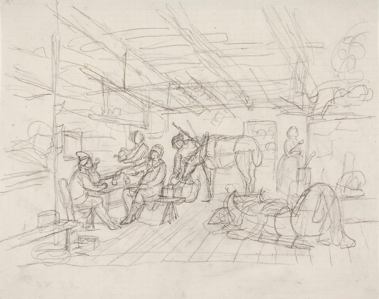 Interiörskiss med porträtt av köpmannen Julin av Robert Wilhelm Ekman