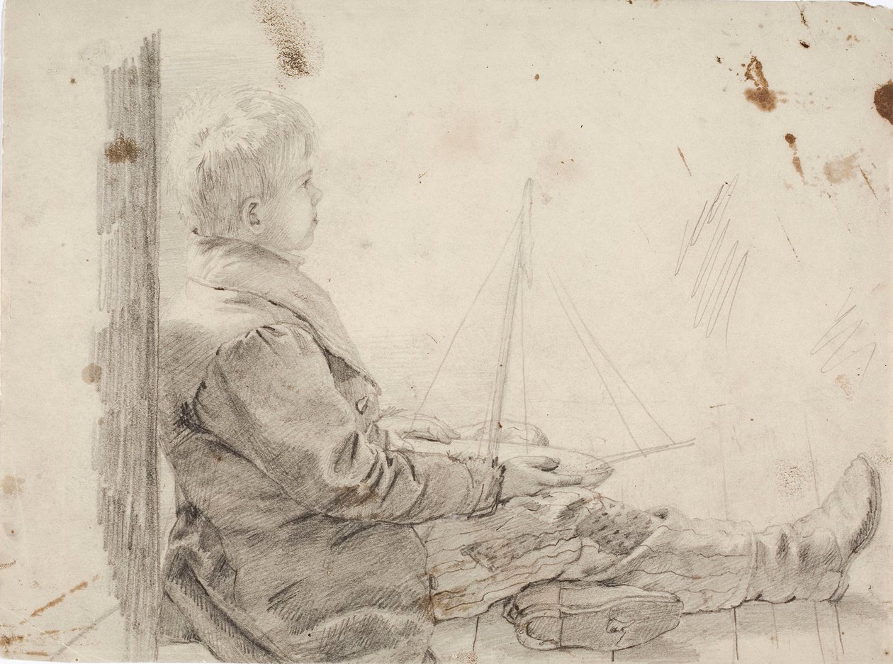 Sittande pojke med en segelbåt i knät av Robert Wilhelm Ekman
