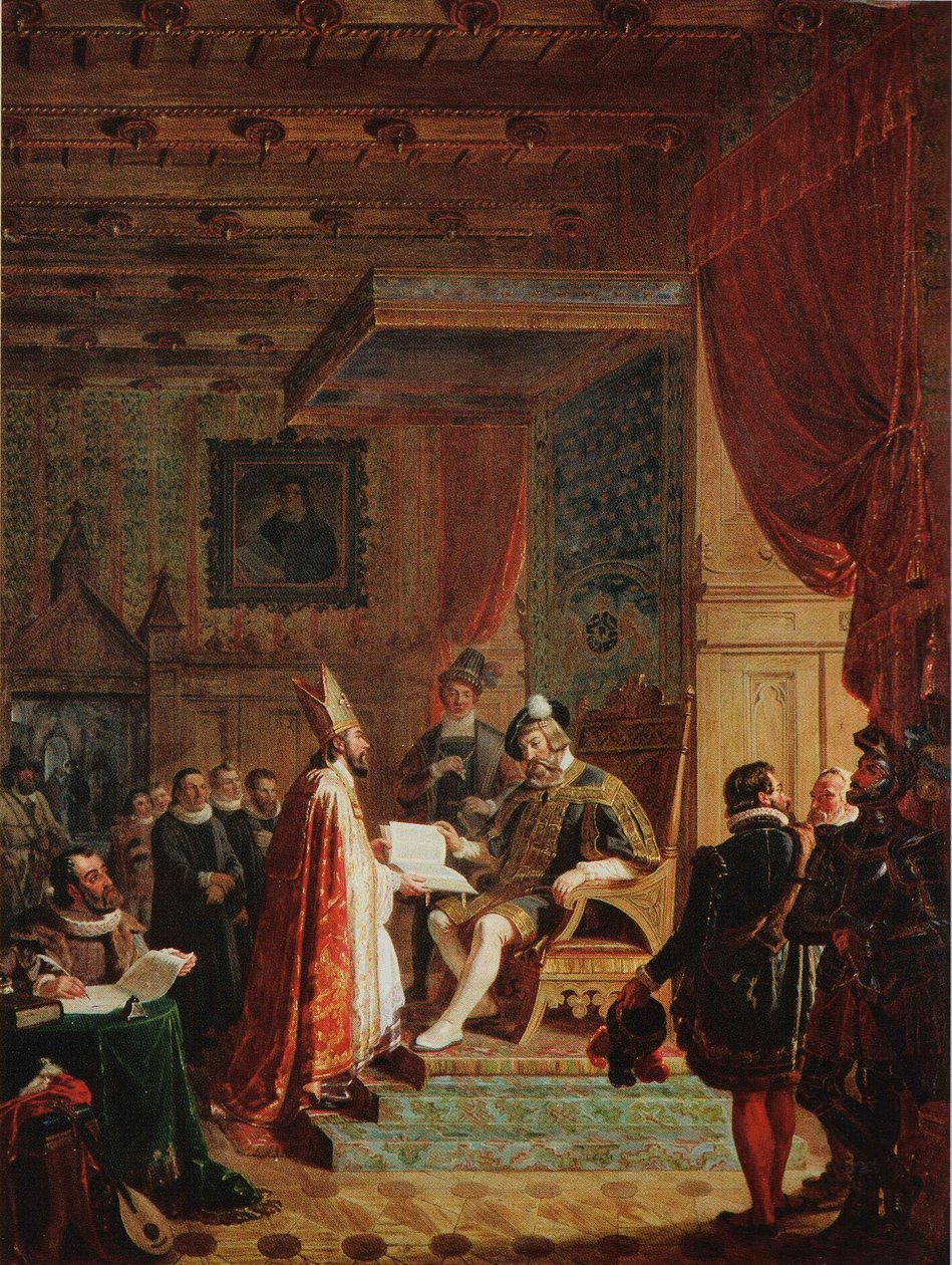 Mikael Agricola överlämnar Nya testamentets finska översättning till kung Gustav Wasa av Robert Wilhelm Ekman