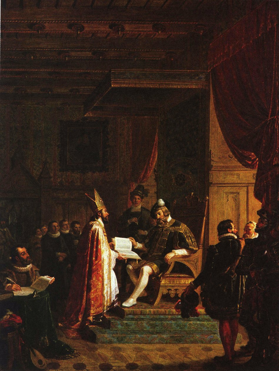 Mikael Agricola överlämnar finska NT till Gustav Vasa av Robert Wilhelm Ekman