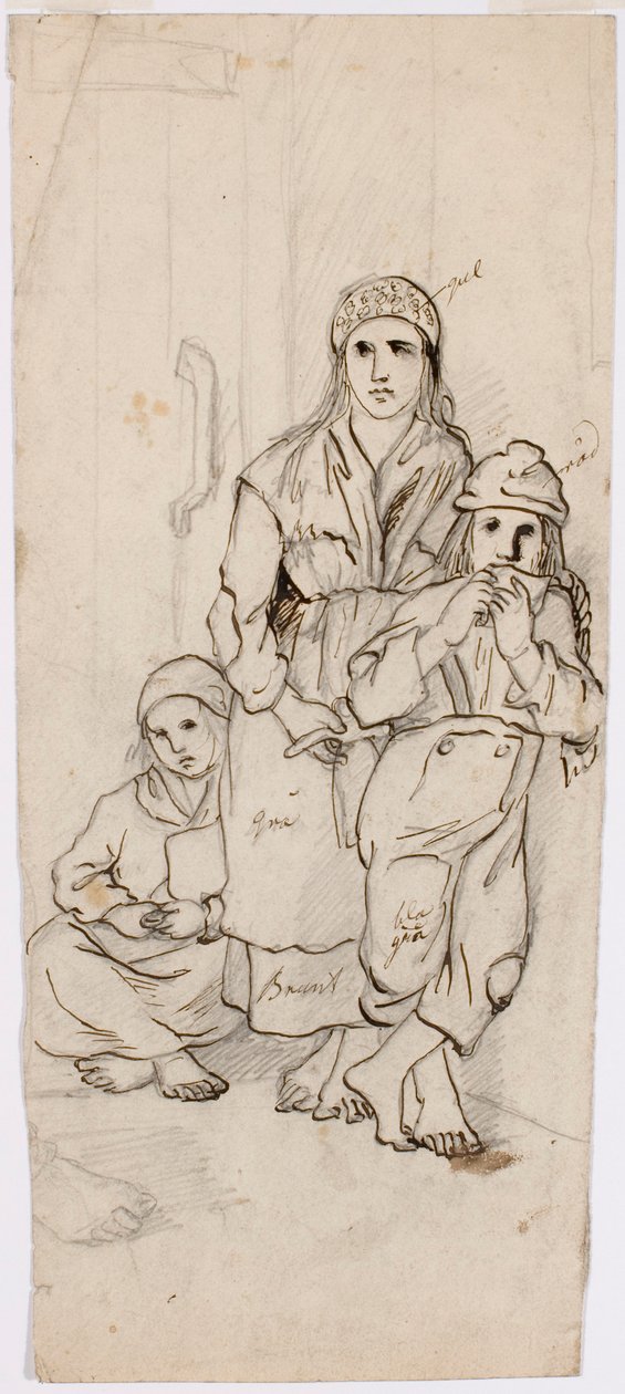 Kvinna, pojke och flicka i folkdräkt av Robert Wilhelm Ekman