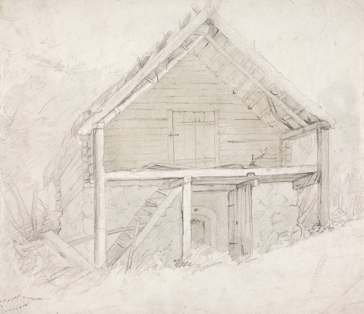 Slutet av en sovsal med halmtak och stengolv av Robert Wilhelm Ekman