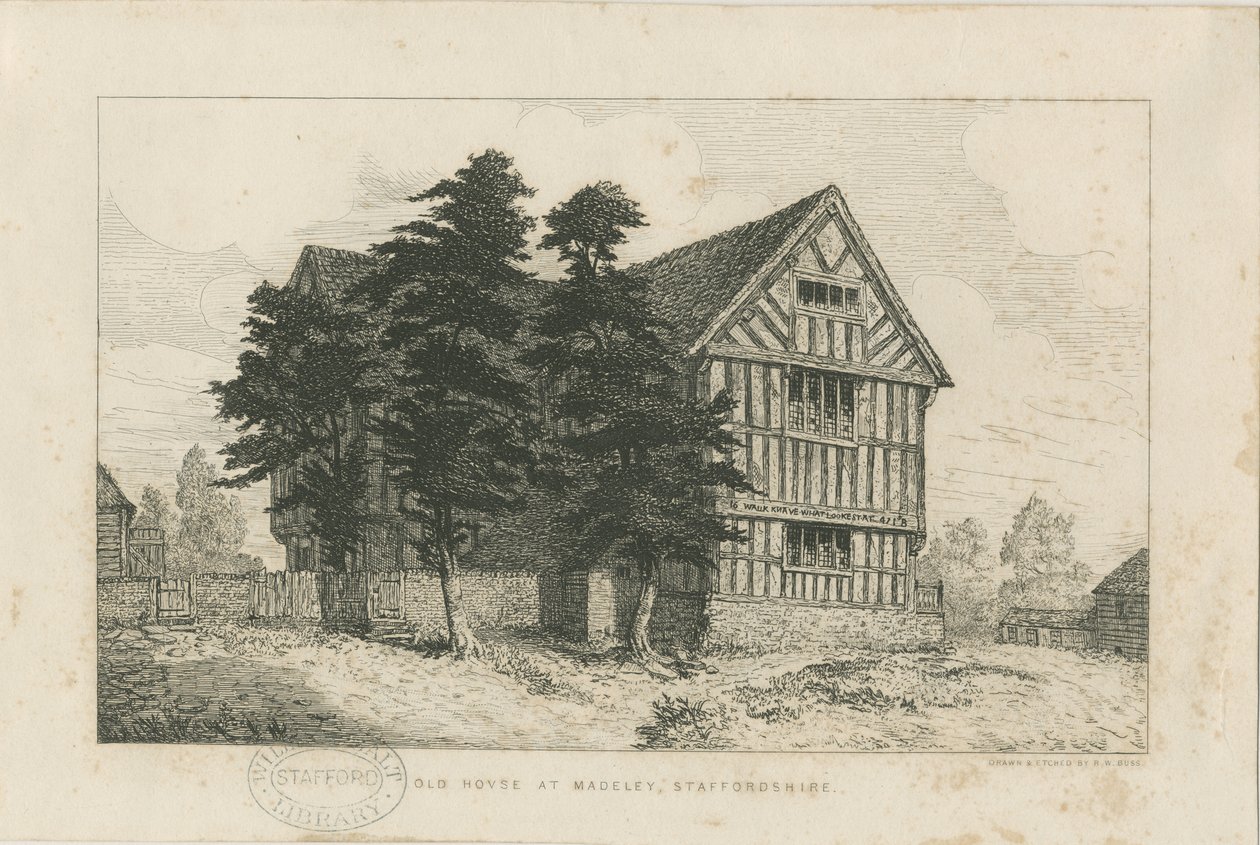 Madeley - Old House: etsning, nd [1804-1875] (tryck) av Robert William Buss