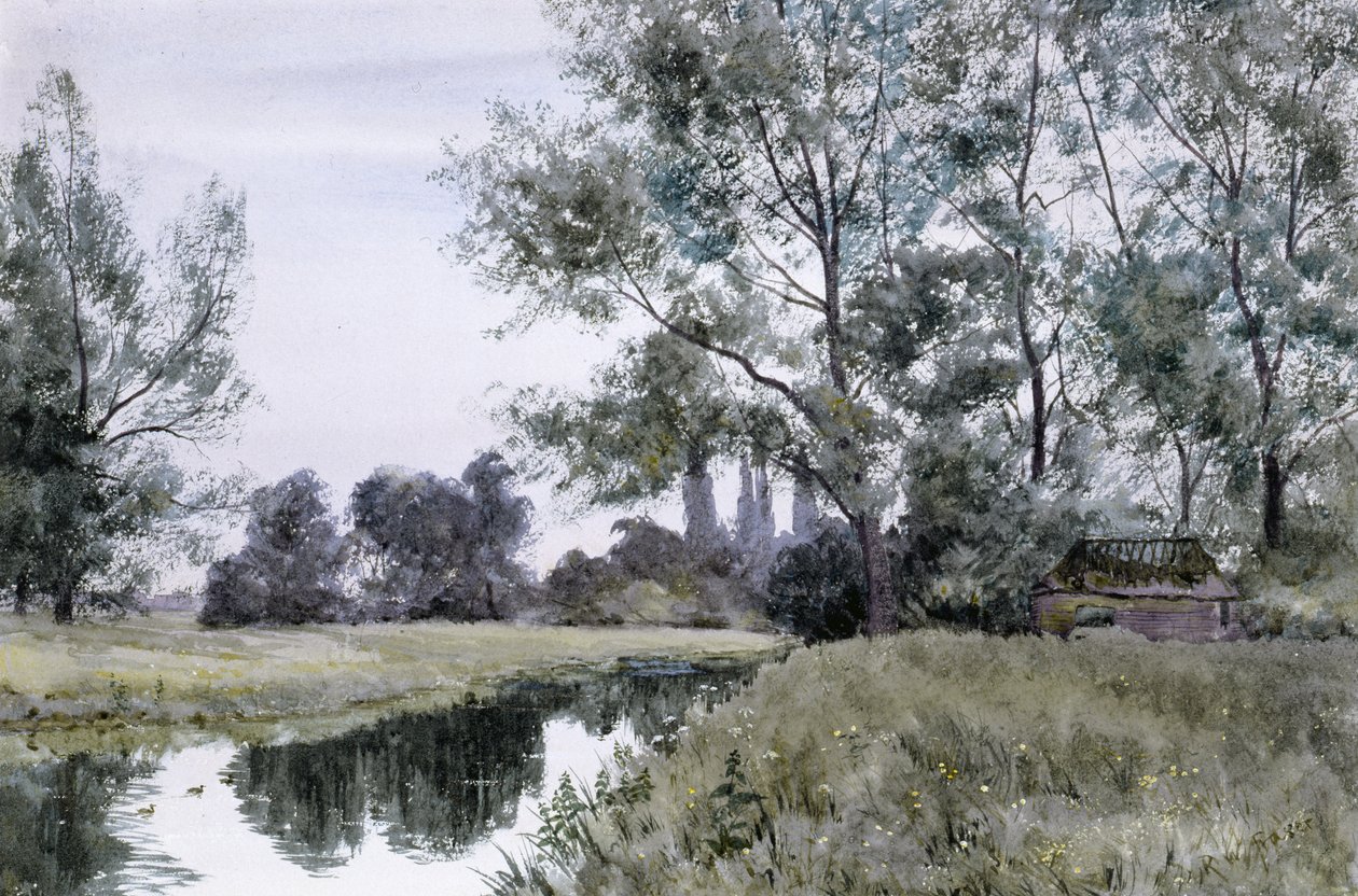 Vid Lesser Stour, östra Kent (akvarell) av Robert Winchester Fraser