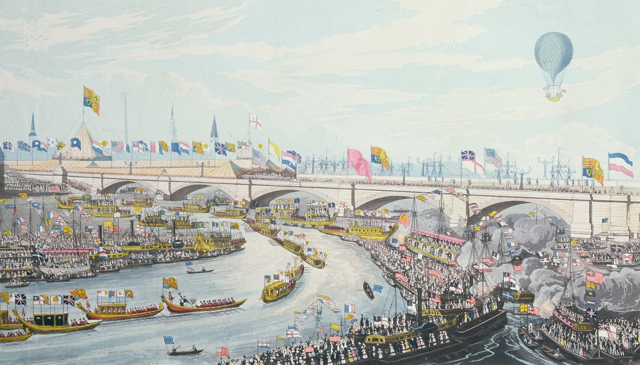 Öppnandet av New London Bridge, av kung William IV och drottning Adelaide, 1831 av Robert the Elder Havell