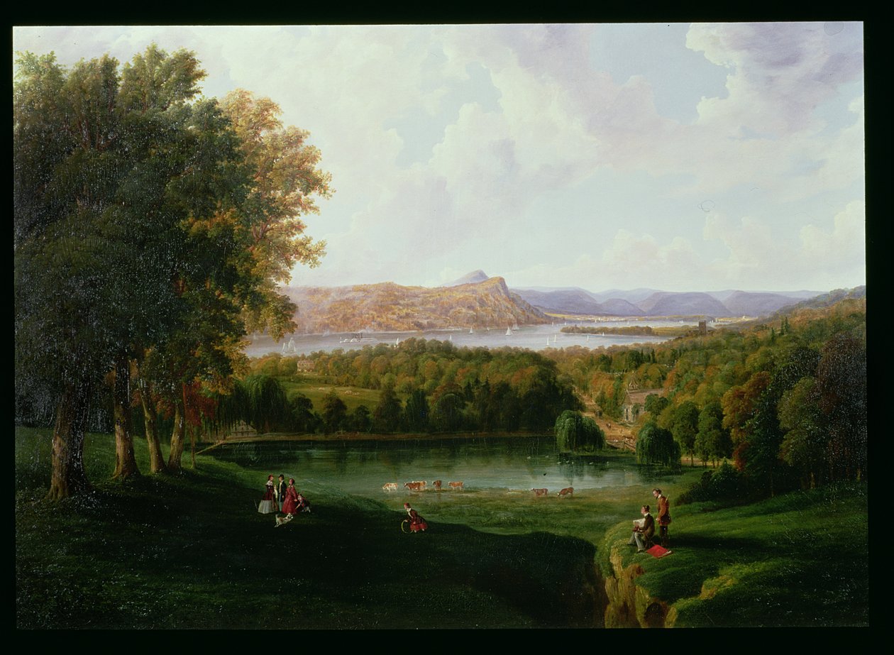Utsikt från Tarrytown av Hudson River Old Dutch Church och Beckham Manor, 1866 av Robert the Younger Havell