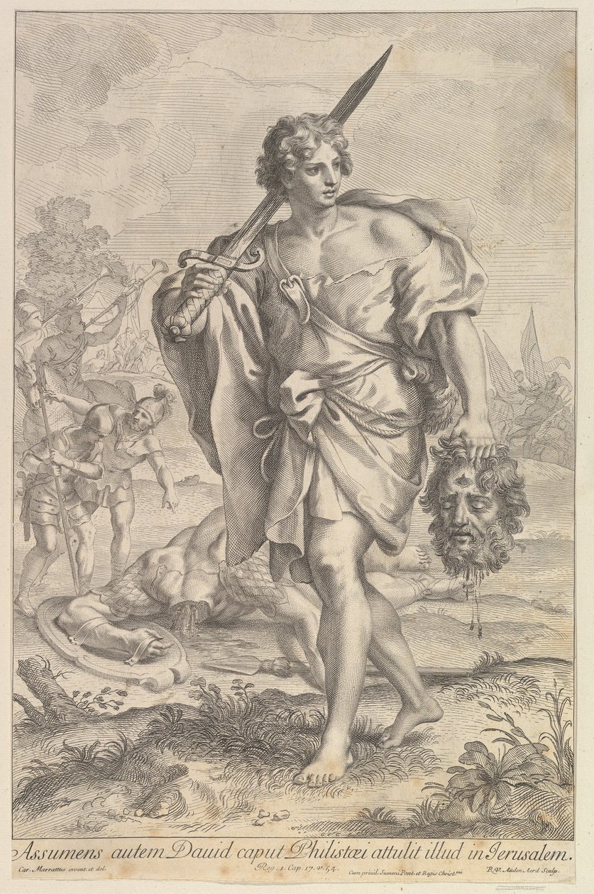 David med huvudet av Goliat, 1680-1743. av Robert van Audenaerde