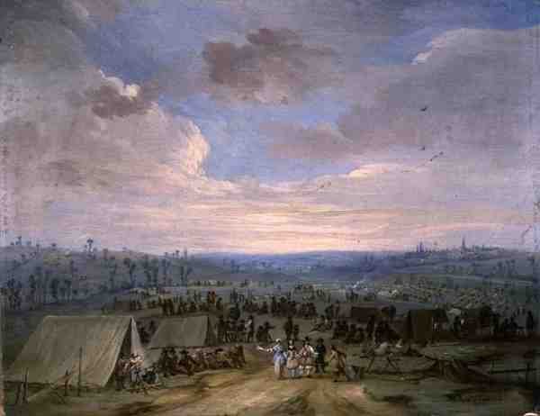 Ett kavalleriläger (olja på panel) av Robert van den Hoecke