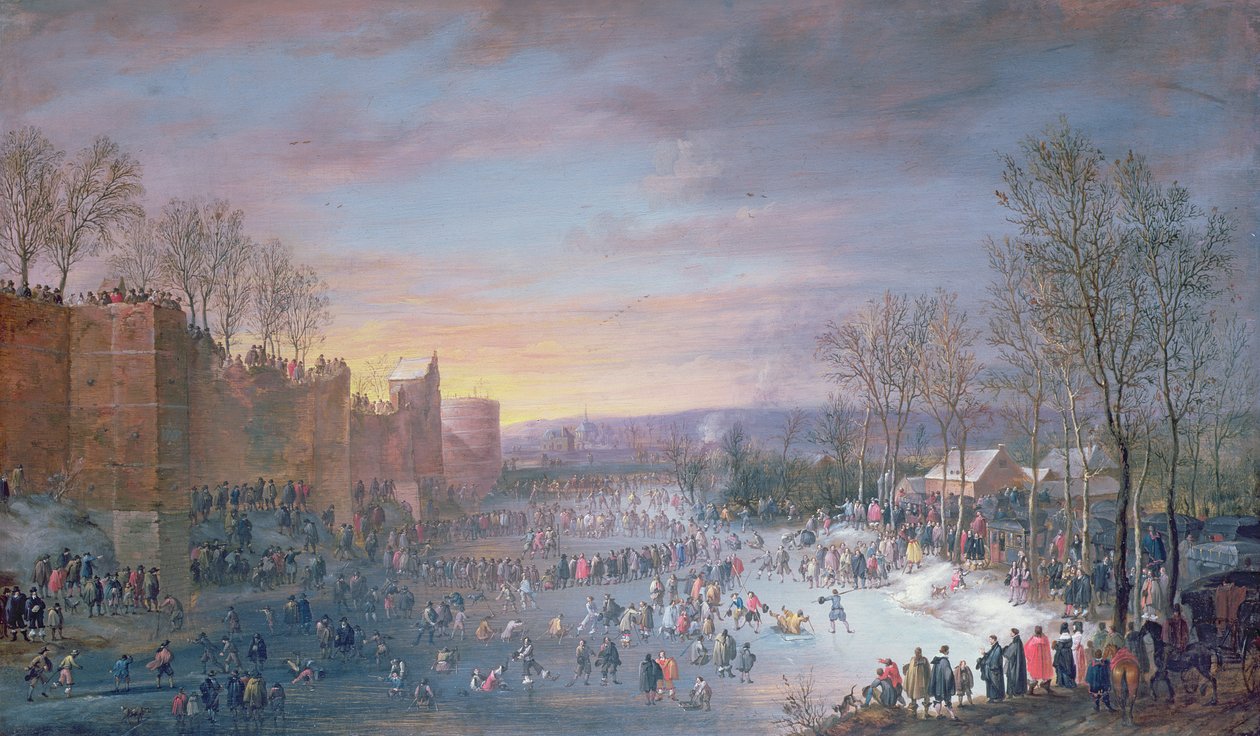 Skridskoåkning på Stadtgraben i Bryssel, 1649 (panel) av Robert van den Hoecke
