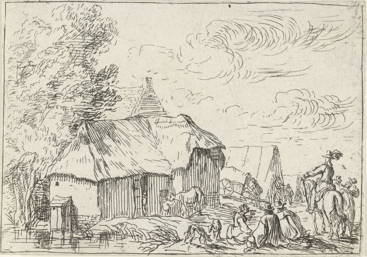 Camping vid en by Landskap med läger (serietitel) av Robert van den Hoecke