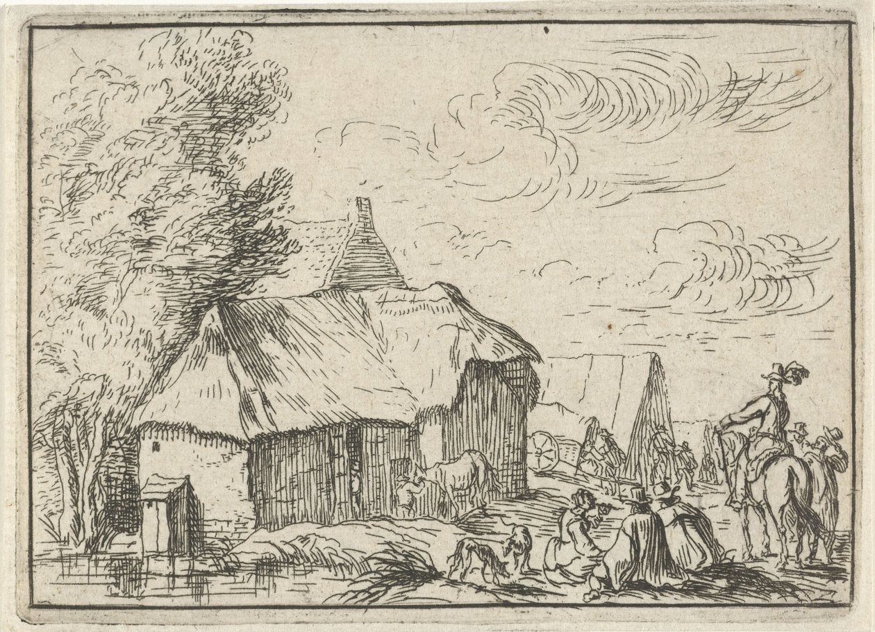 Camping vid en by Landskap med läger (serietitel) av Robert van den Hoecke