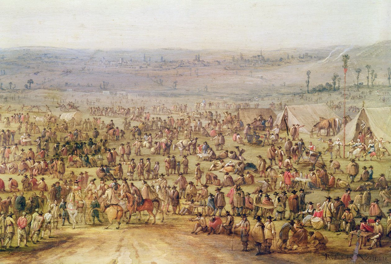Militärläger (olja på koppar) (detalj av 341904) av Robert van den Hoecke