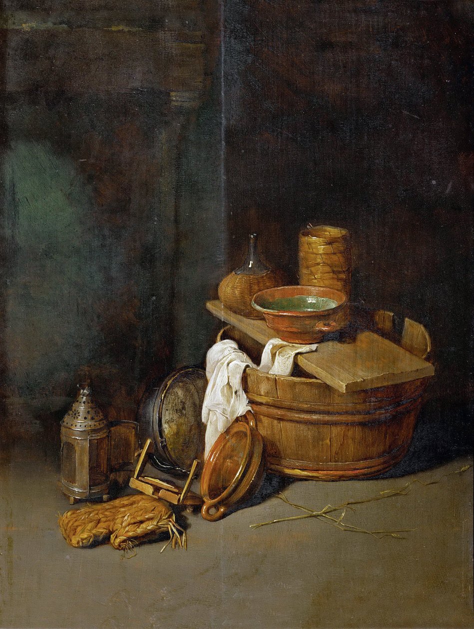 Nature morte avec des ustensiles de cuisine - Stilleben med husgeråd, av Hoecke, Robert van den (1622-1668). Olja på trä av Robert van den Hoecke