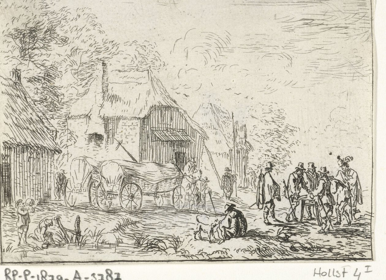 Soldater vid två vagnar Landskap med läger (serietitel) av Robert van den Hoecke