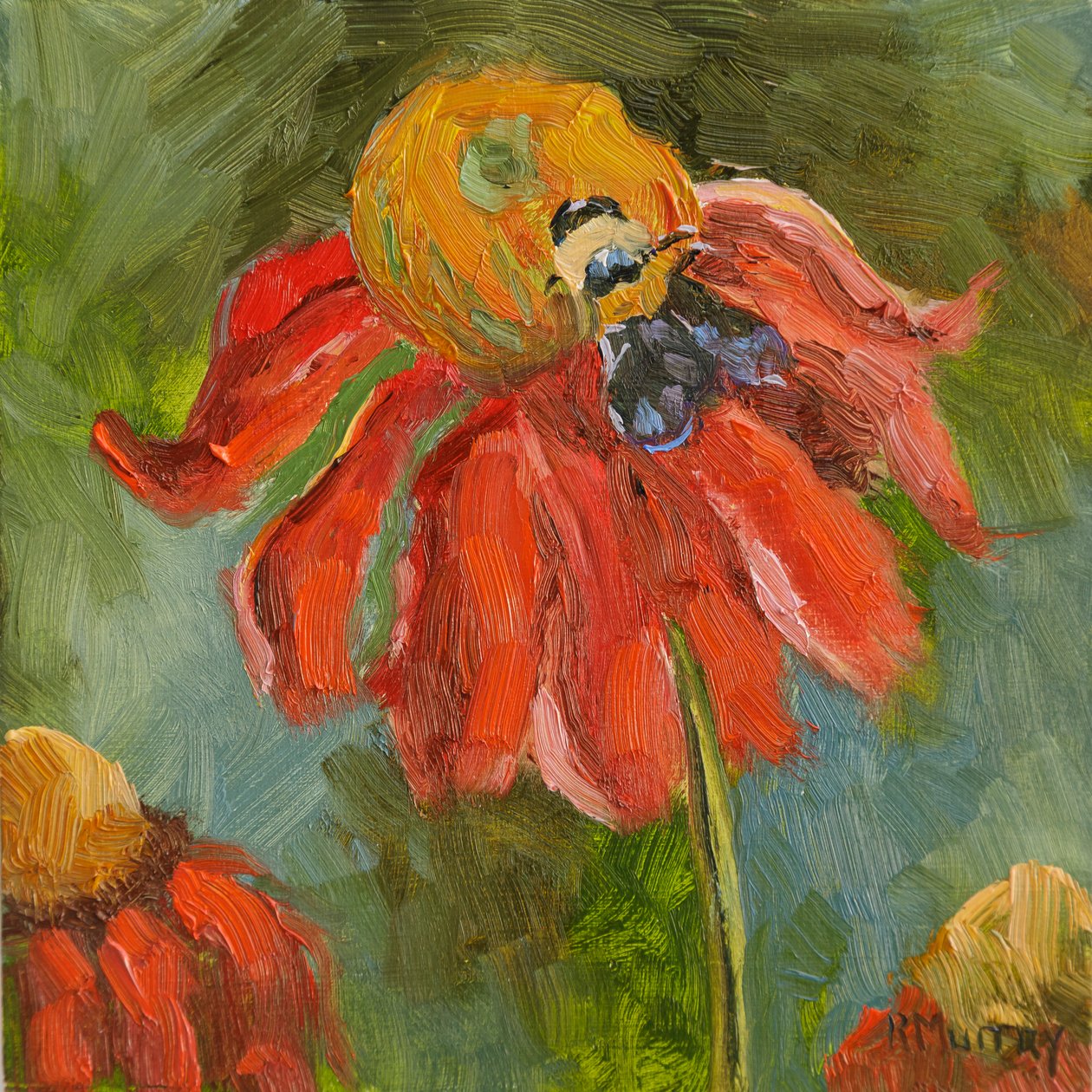 Kismet Coneflower, 2023 (olja på pannå) av Roberta Murray