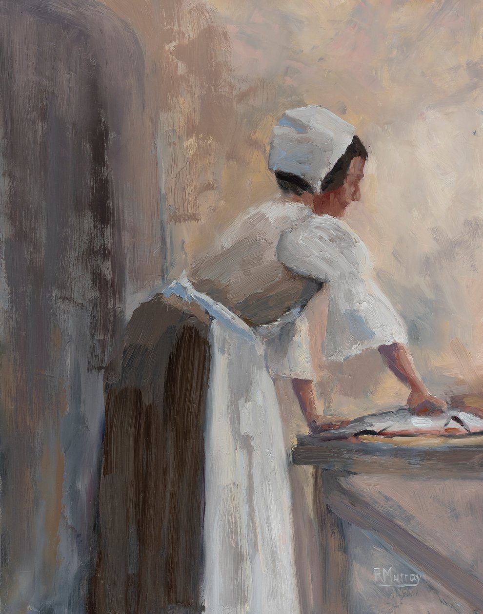 Mother In The Kitchen, 2017 (olja på pannå) av Roberta Murray