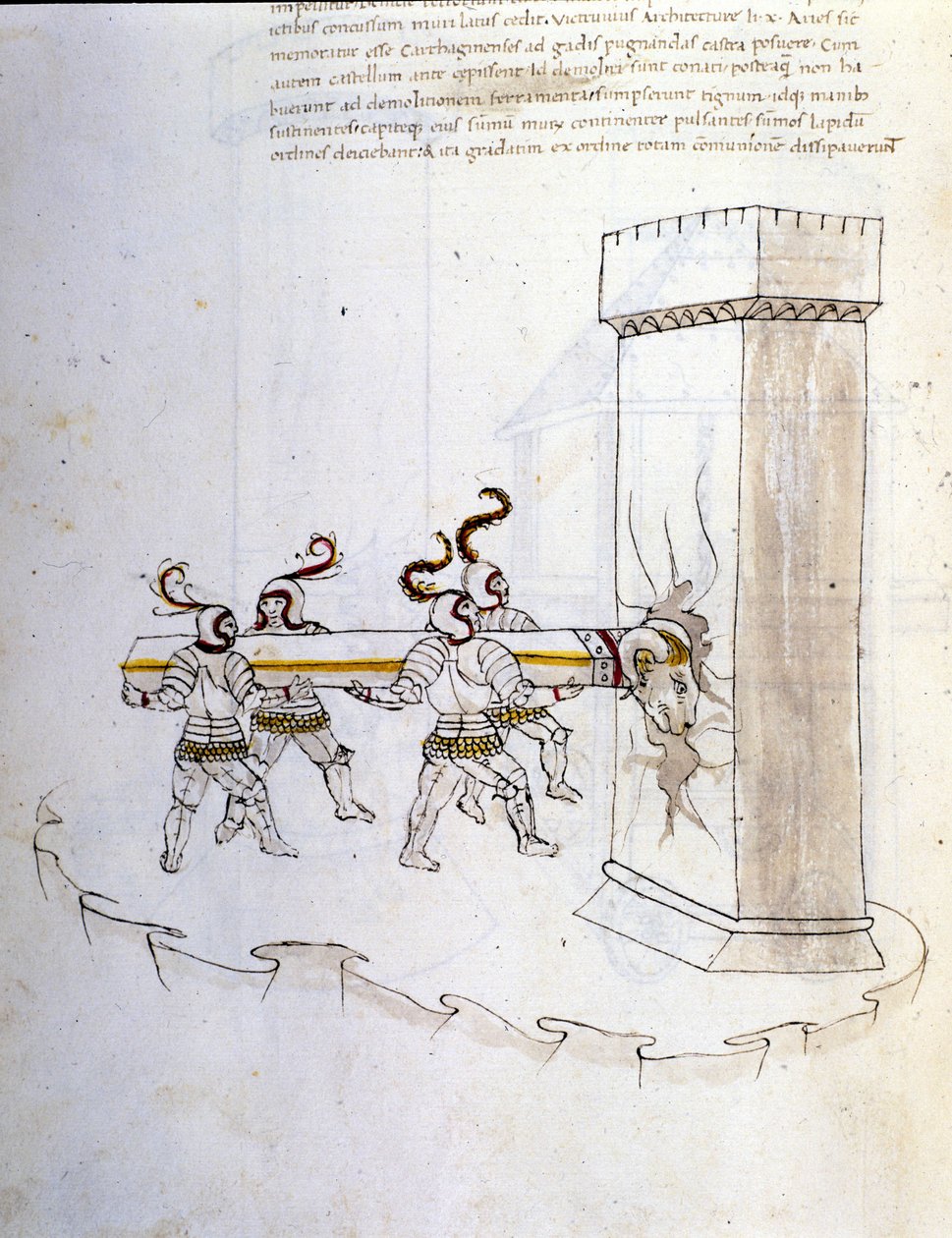 Krigskonst: studie av militära maskiner. användning av bagge för att belägra ett torn, illustration från 
