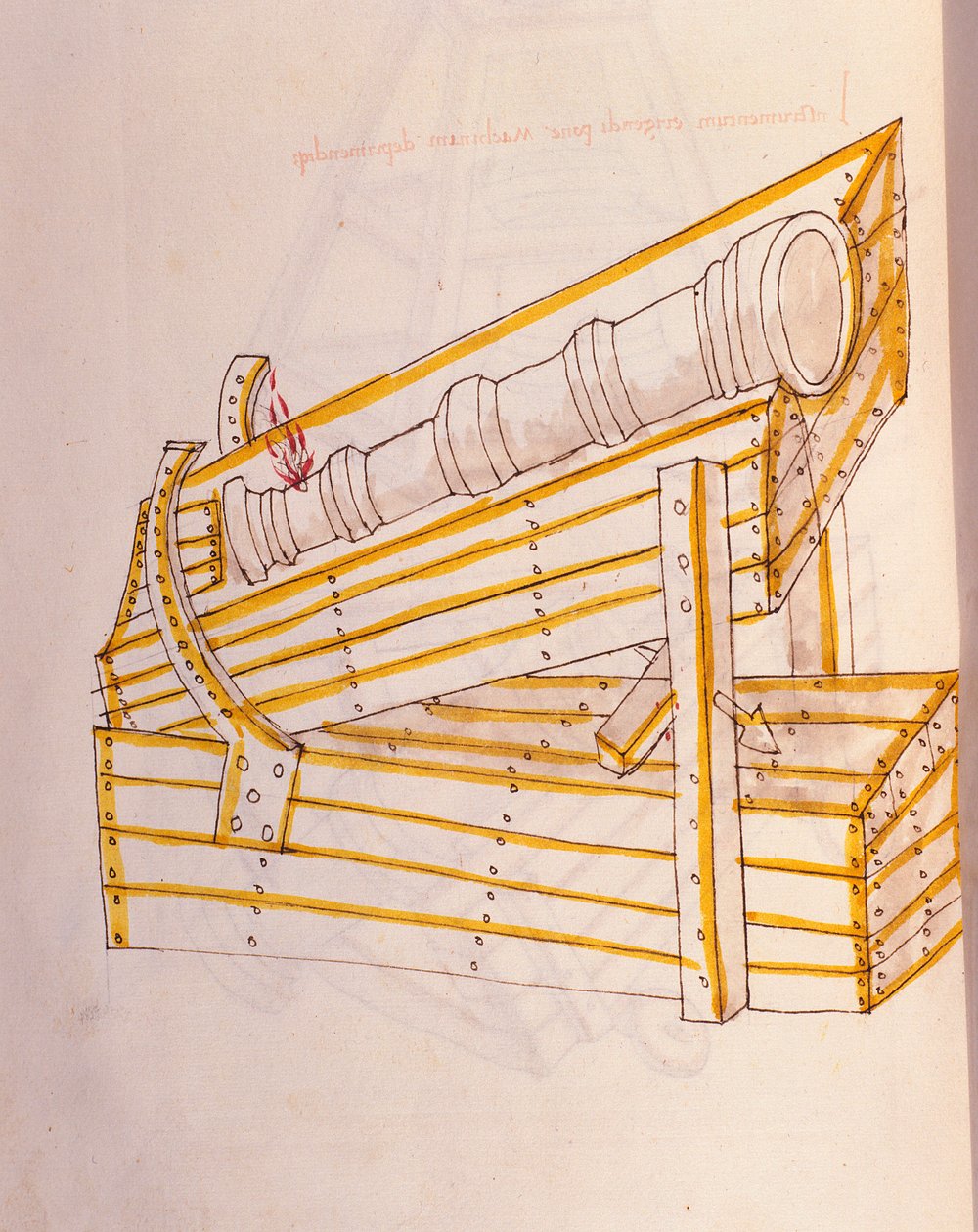 Krigskonst: studie om militärmaskineri. Canon poserar på sin klocka, med ett system för att lyfta den, illustration från 