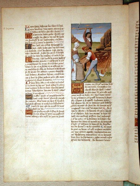 Fr. Fv VI #1 fol.98v Mining guld, illustration från The Book of Simple Medicines av Matthaeus Platearius (d.c.1161) c.1470 av Robinet Testard