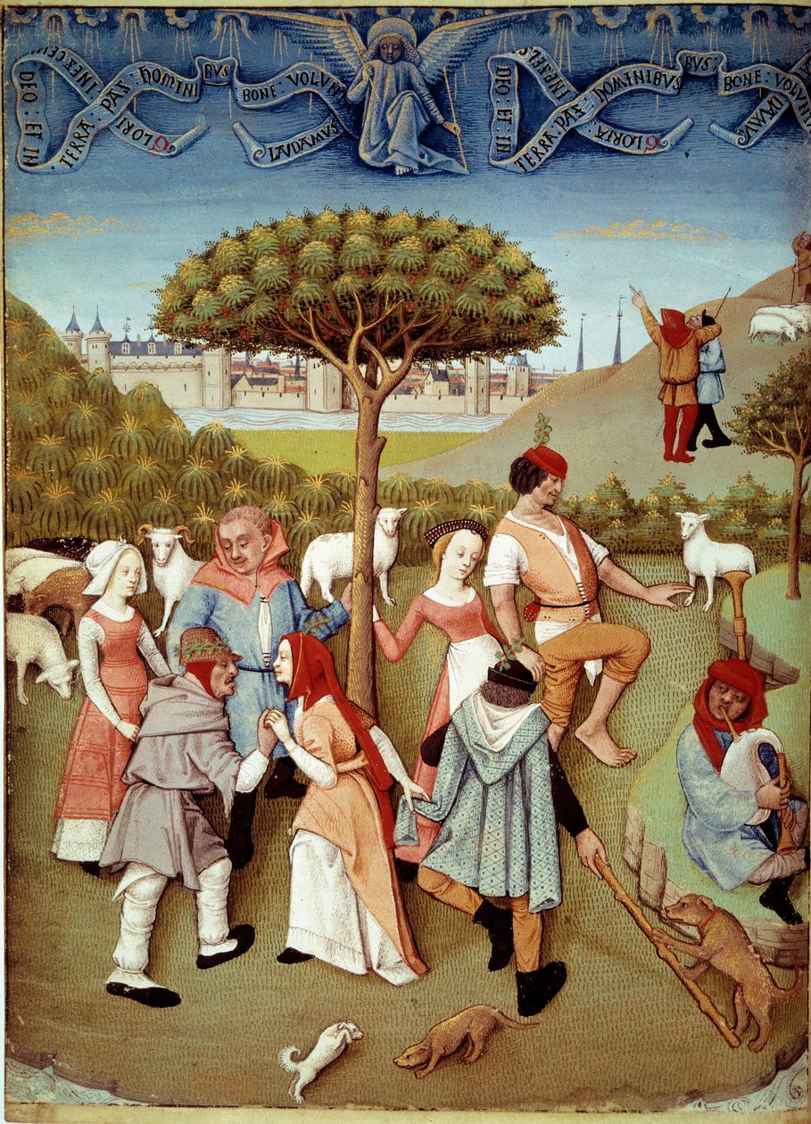 Champetredans Meddelandet till herdarna. Miniatyr tagen från "" Book of Hours av Charles d