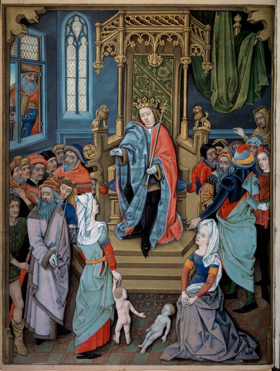 Salomos dom Två kvinnor låtsas vara mor till samma barn. Miniatyr hämtad från "" Book of Hours av Charles d