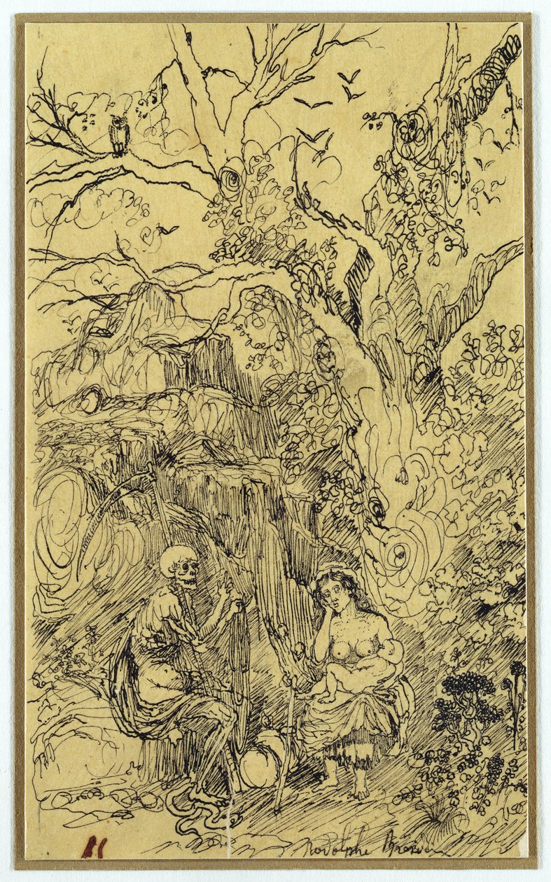 Modern och tiden (La Mere et le Temps), ca 1857-61 (bläck och penna på papper) av Rodolphe Bresdin